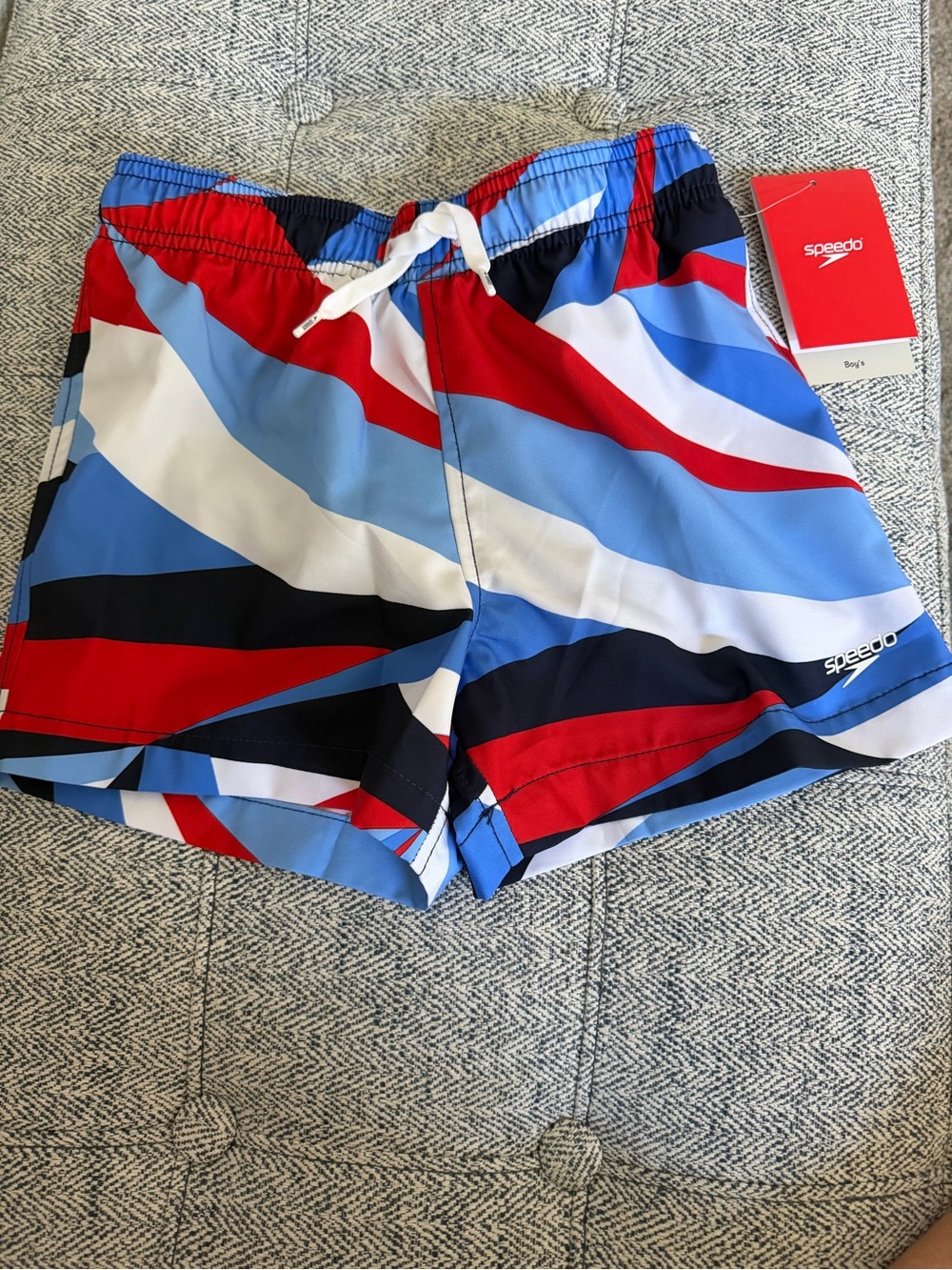 Speedo Boys' Red, Blue, White Patterned Swim Trunks